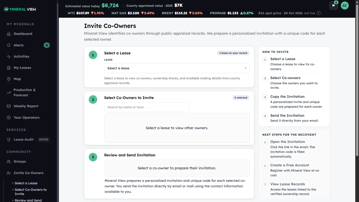 Invite co-owners: the other owners on a lease, each with a personal code