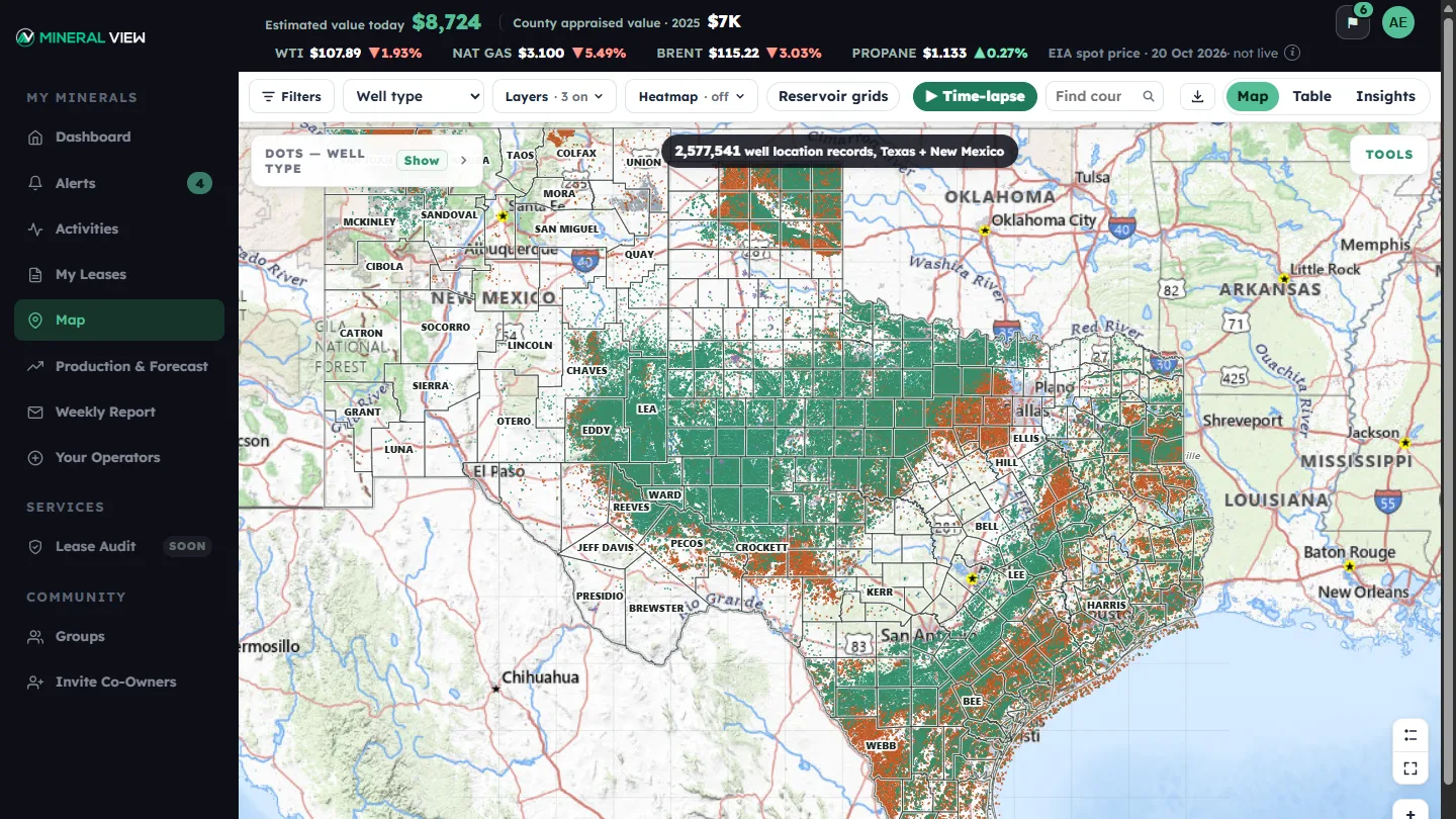 The owner map: wells by county