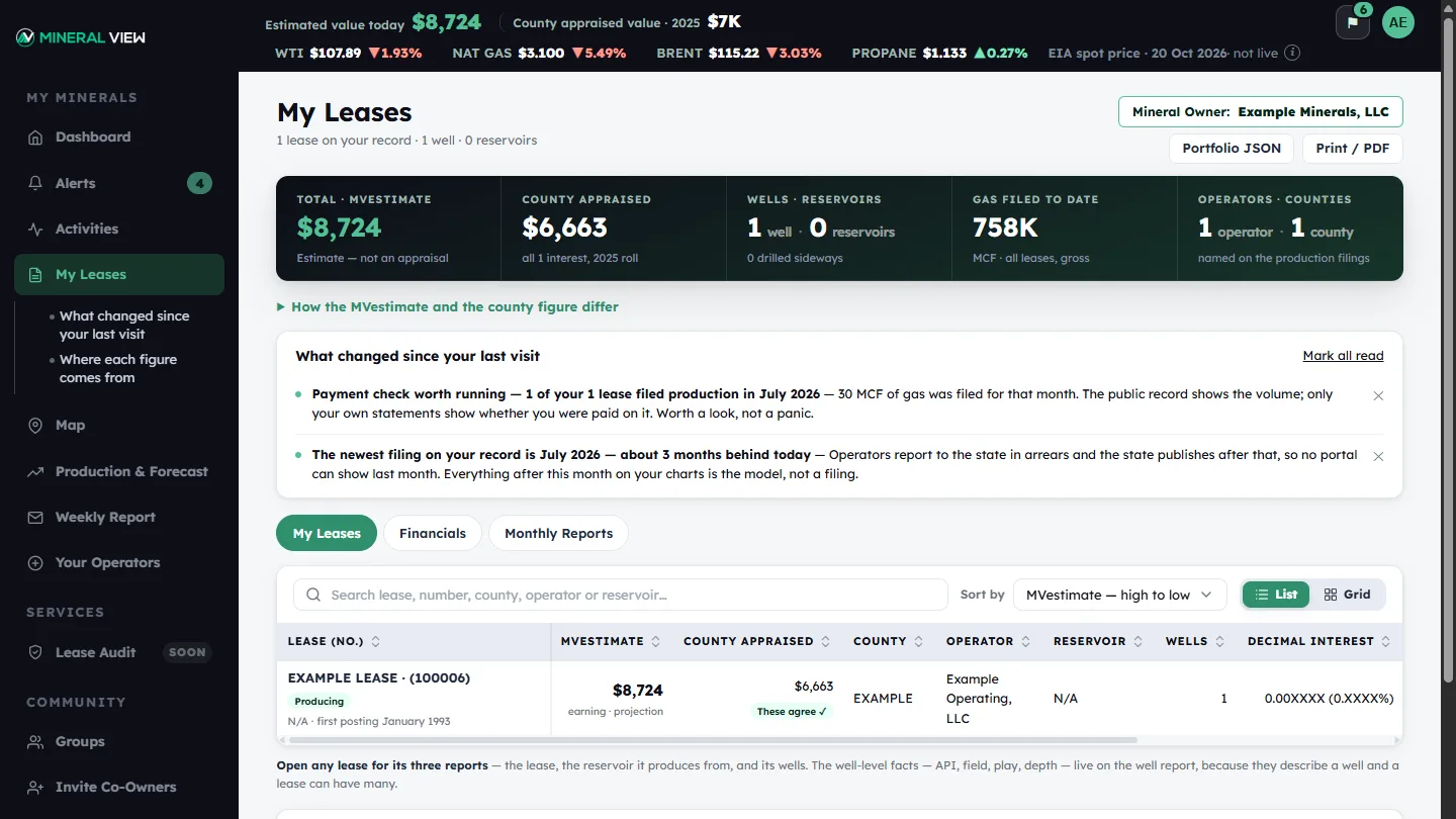 The My Leases list: every lease on the owner record